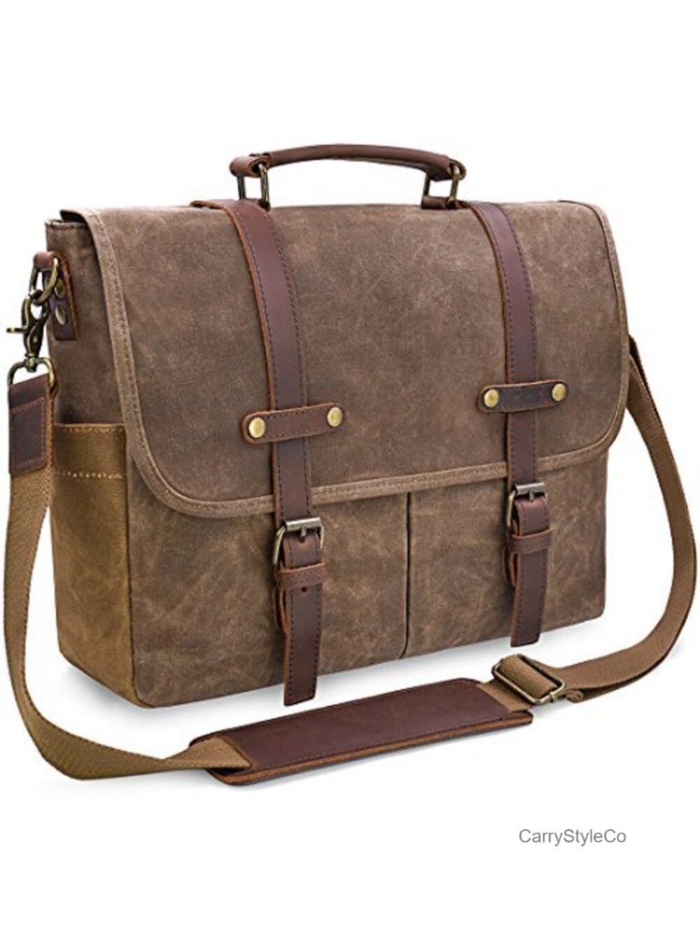 Waterproof Waxed Canvas Leather Messenger Bag for 15.6" Laptop